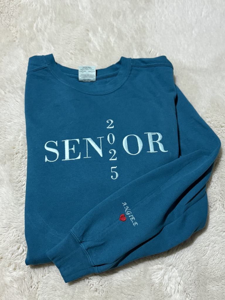 Senior 2025 Embroidered Sweater with name on sleeve