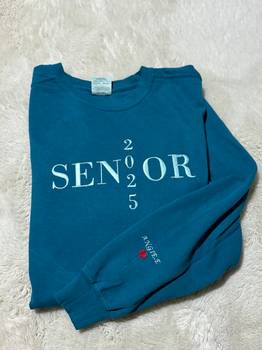 Senior 2025 Embroidered Sweater with name on sleeve