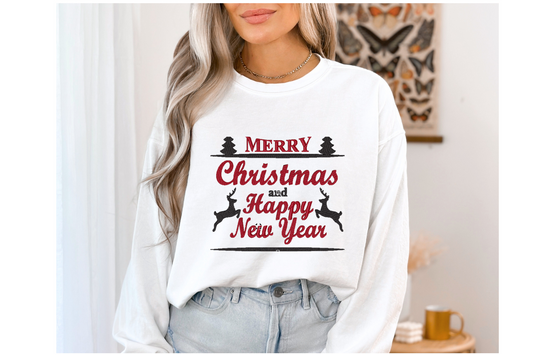 Merry Christmas and Happy New Year Embroidered Sweater