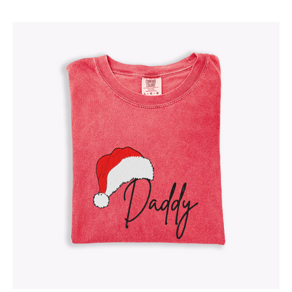 Christmas Santa Hat Family Adult Embroidered T-shirt